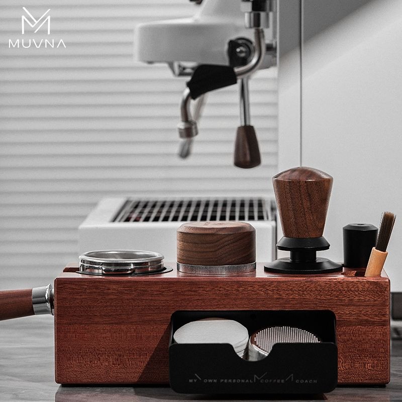 Coffee Equipment Accessories - แท่นวางแทมเปอร์กาแฟ MUVNA ทำจากไม้ สำหรับพอร์ทาฟิลเตอร์ขนาด 51-58 มม.